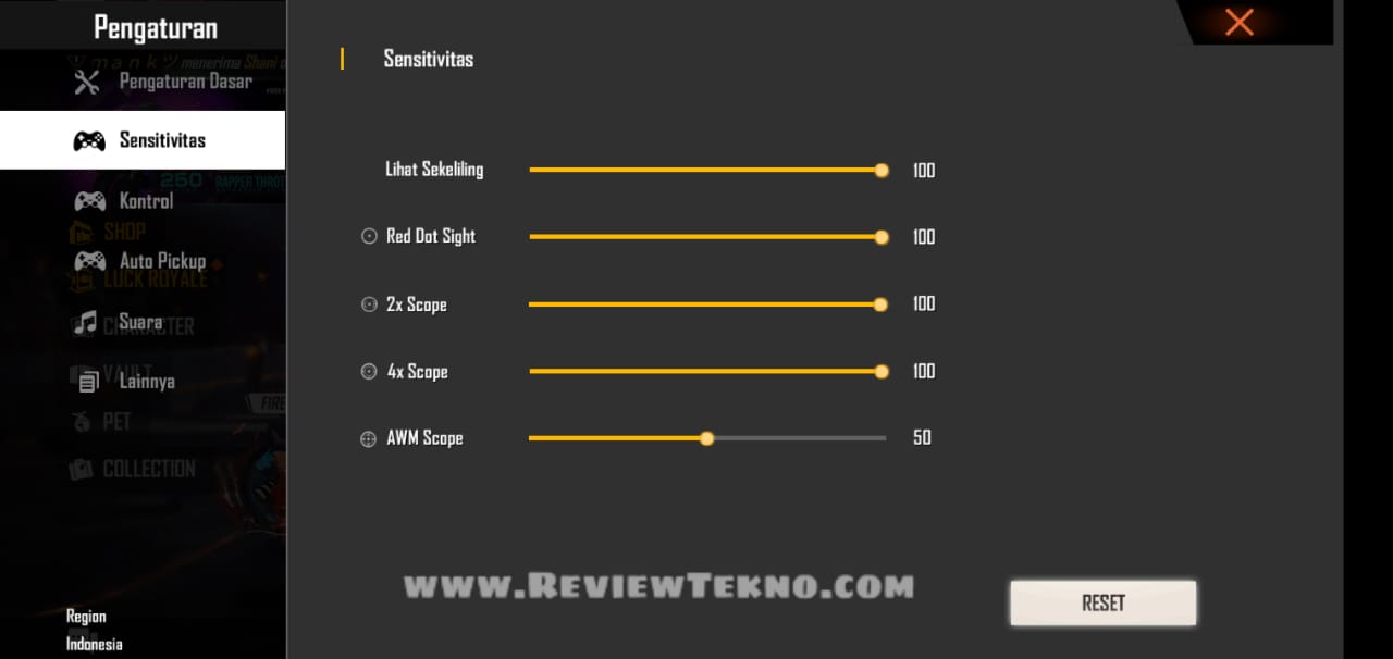 Settingan Sensitivitas ff Top Global