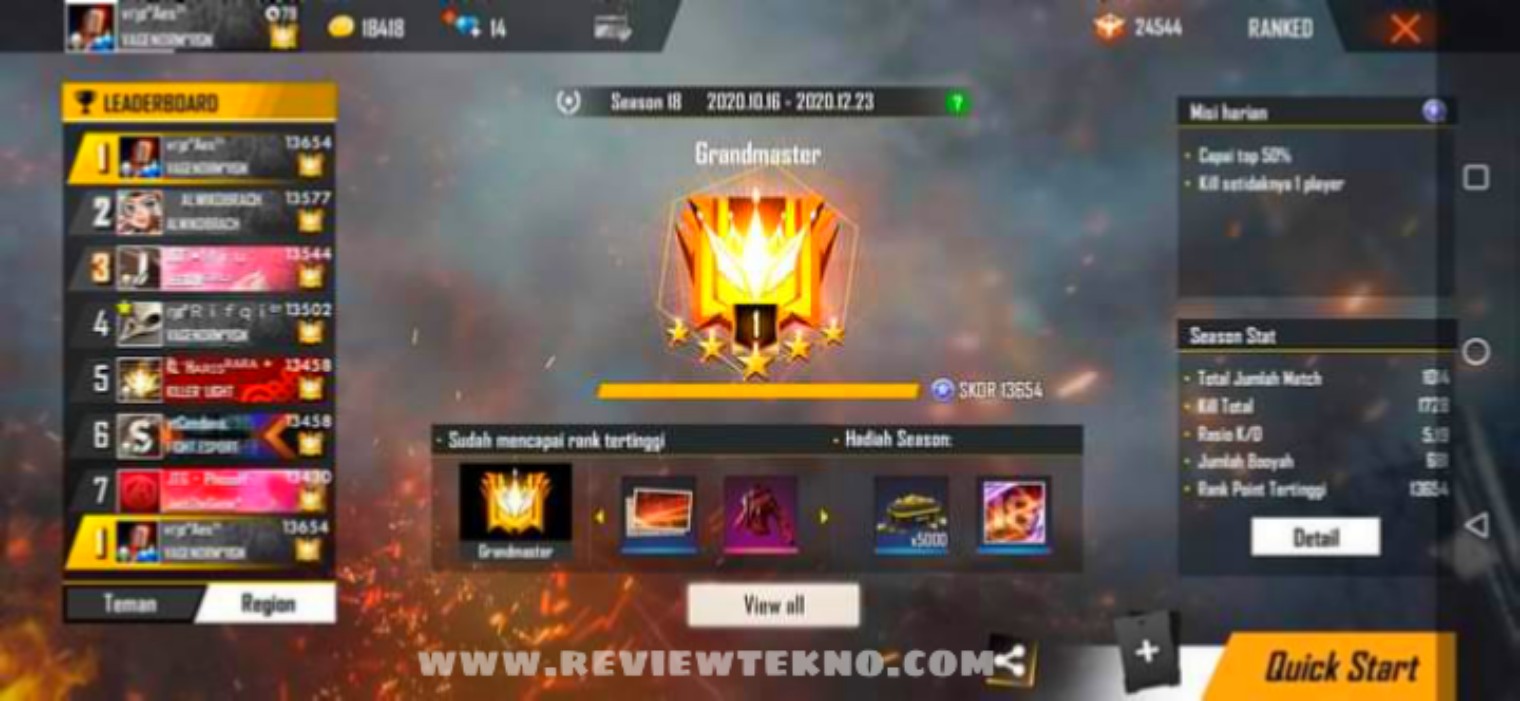 cara psuh rank free fire terbaru