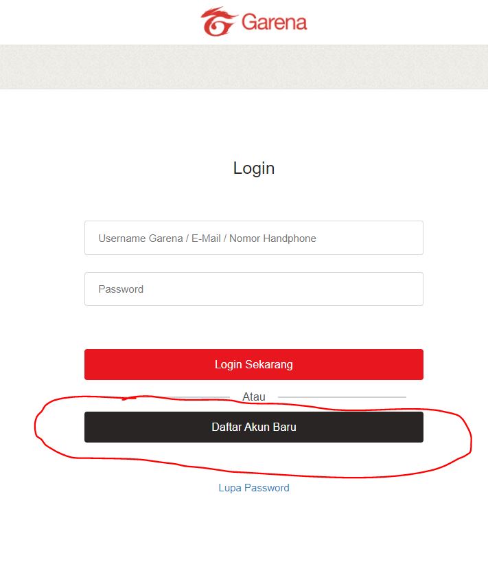 Step 1 daftar Akun Garena