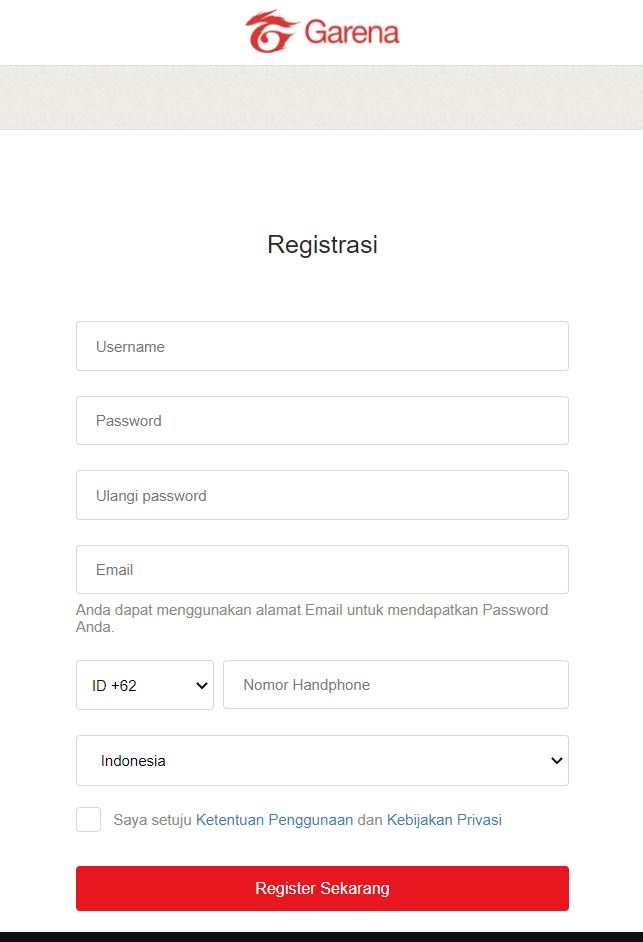 registtrasi akun garena