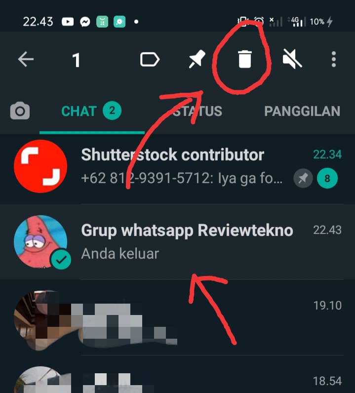 delete chat group whatsapp message