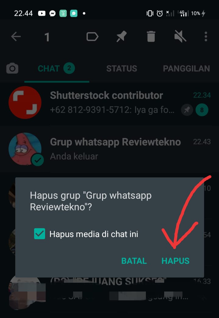 cara menghapus pesan grup whatsapp