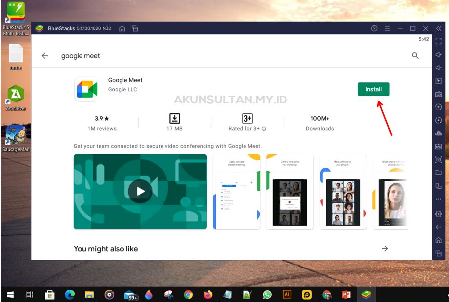 install google meet dengan bluestack