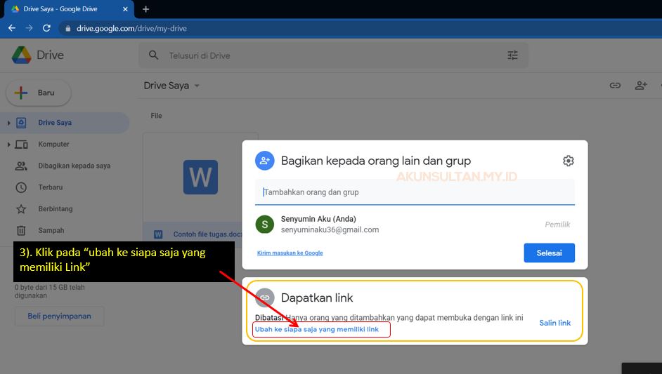 cara setting file tugas google drive ke publik