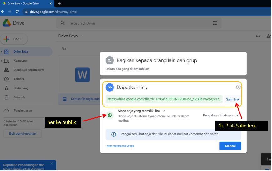 membagikan link google drive agar bisa di akses semua orang