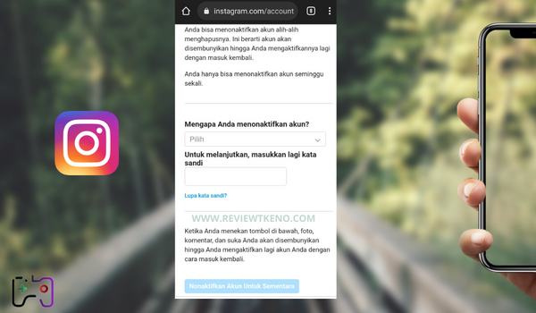 cara mennonaktifkan akun instagram sementara 