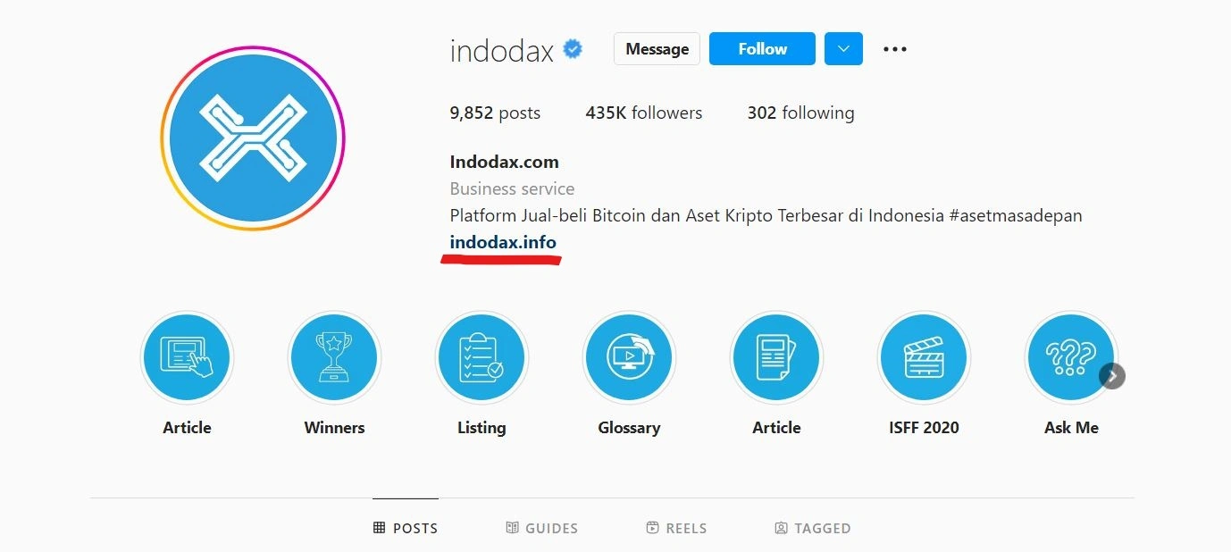 contoh web bisnis pada profil IG