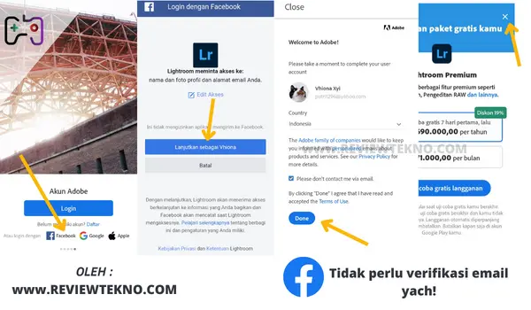 daftar lightroom dengan facebook